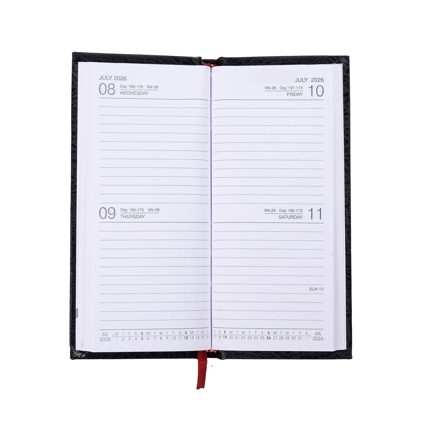 Open planner with daily layout on white background