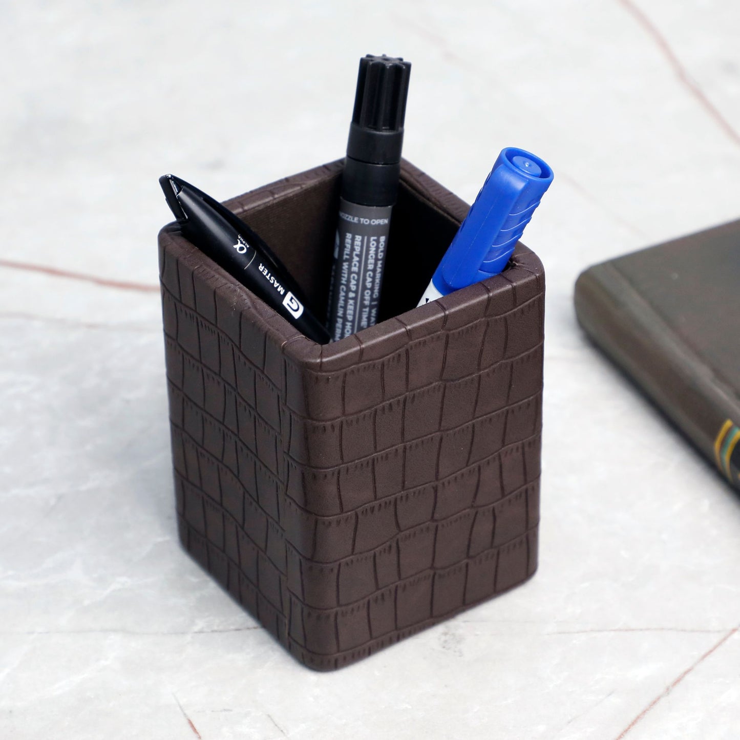 Vegan Leather Pen Holder Stylish Desk Organizer