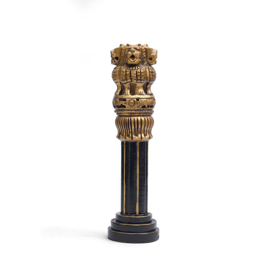 Black & Golden Wooden Ashoka Pillar Showpiece