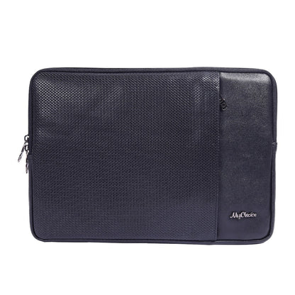 Black laptop sleeve with 'My Choice' branding on a white background