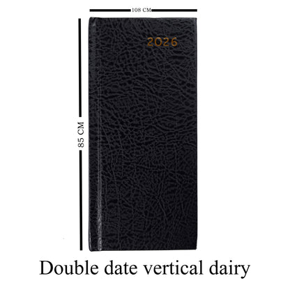 Black textured diary with '2026' on the cover, dimensions shown on the left.