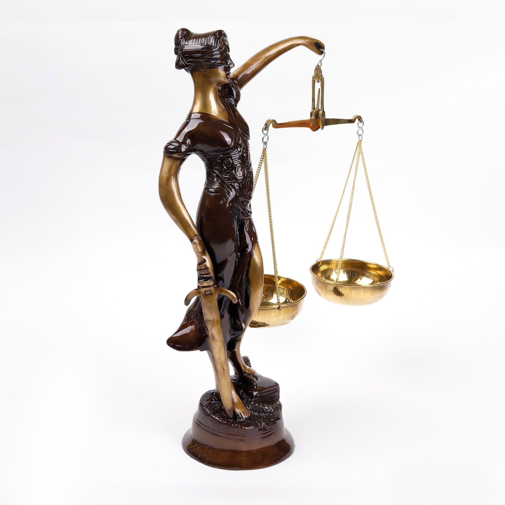 Brass Lady Justice Statue with Scale and Sword