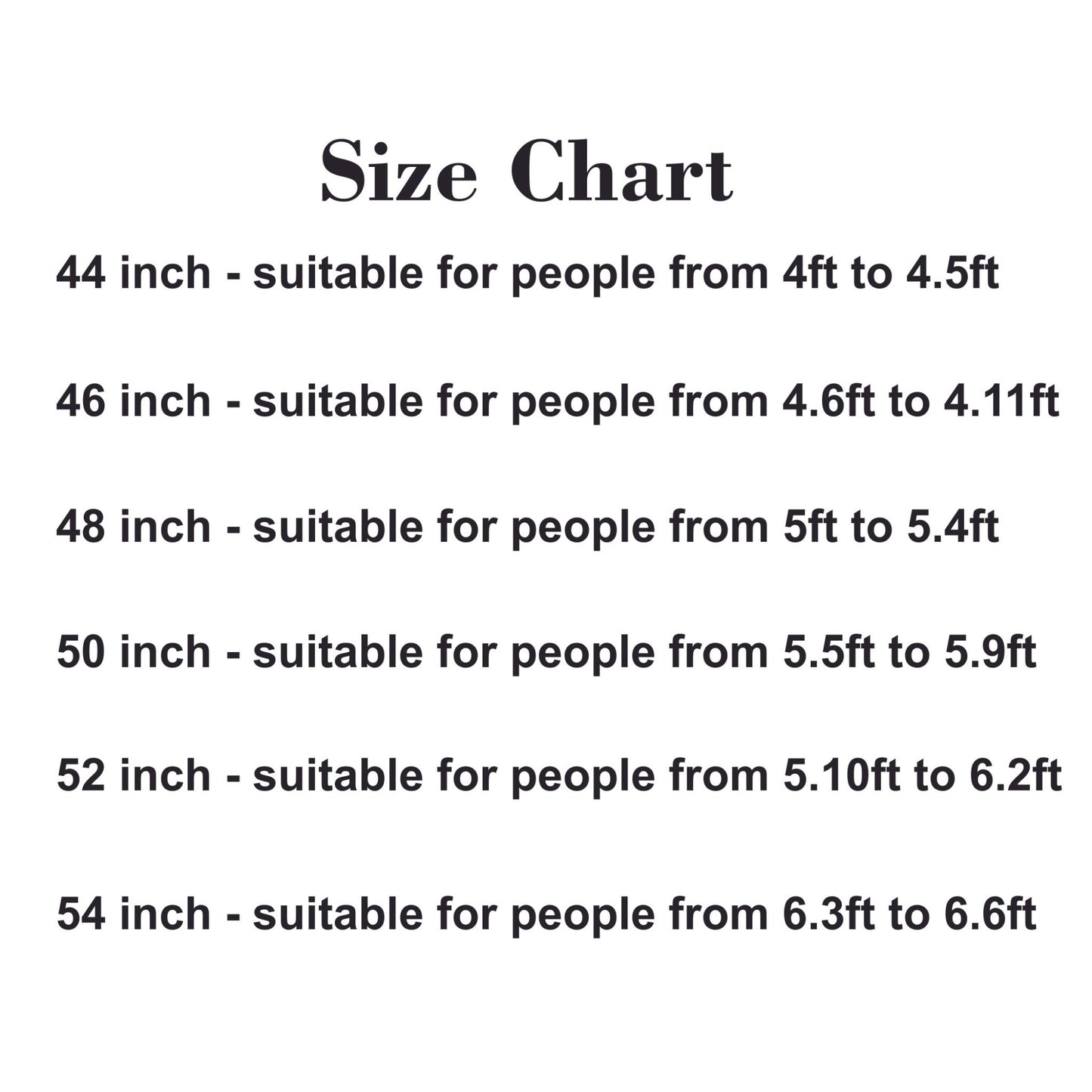 Multiple size mention for advocate gown for person according to height