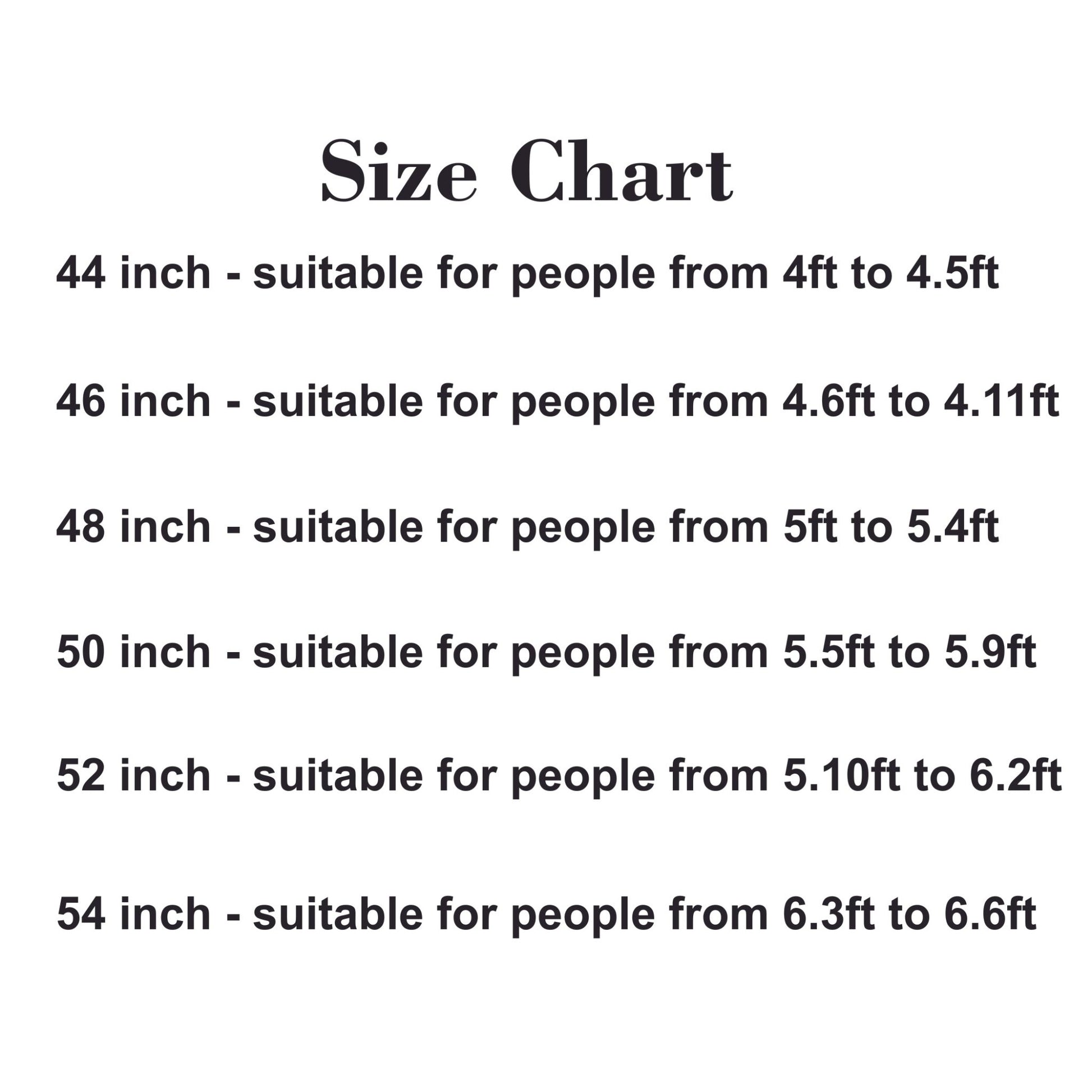 Multiple size mention for advocate gown for person according to height