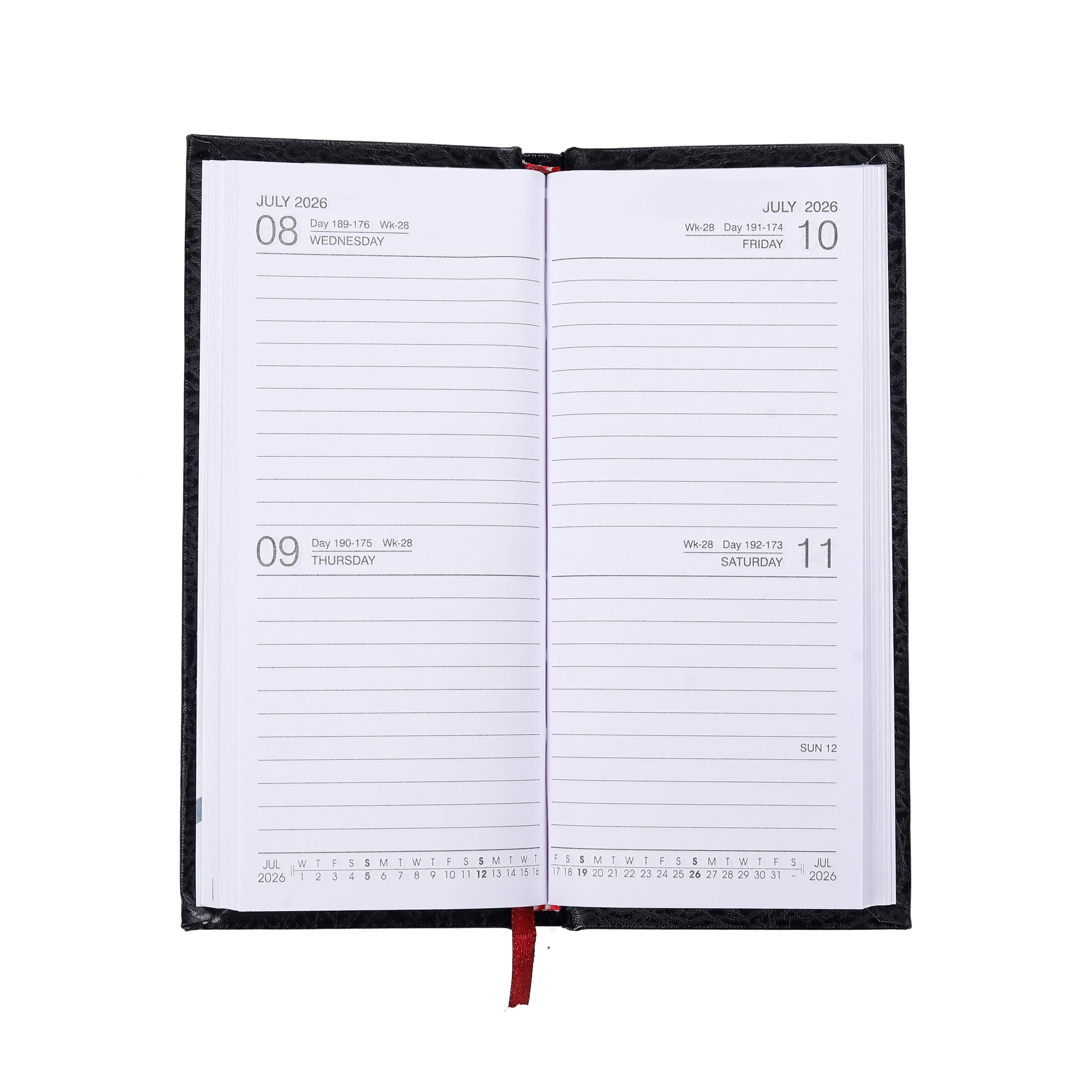 Open planner with daily layout on white background