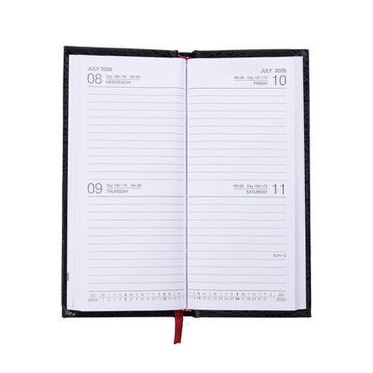 Open planner with daily layout on white background