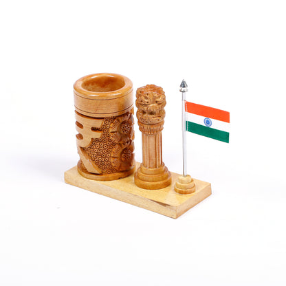 Ashoka Pillar Pen Holder | Wooden | For Office