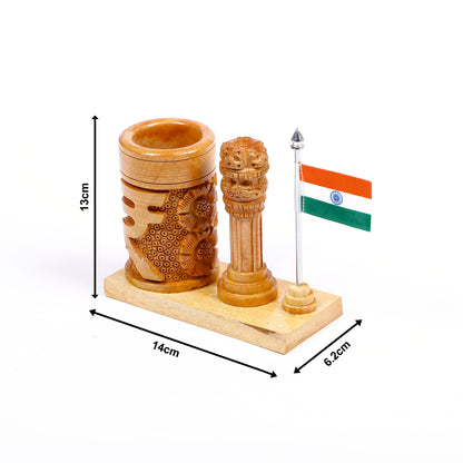 Ashoka Pillar Pen Holder | Wooden | For Office