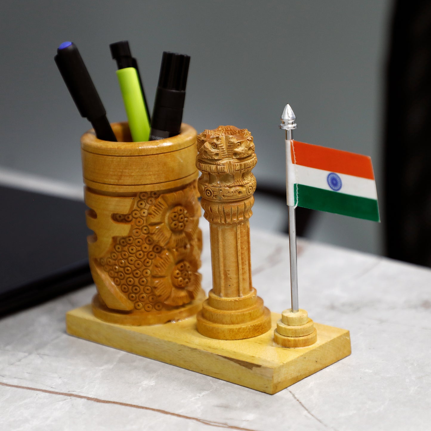 Ashoka Pillar Pen Holder | Wooden | For Office