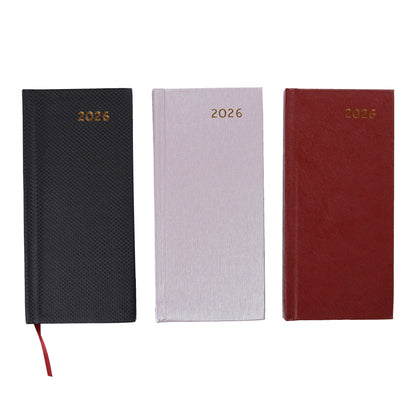 Three diaries in black, white, and red with '2026' printed on the cover against a white background.