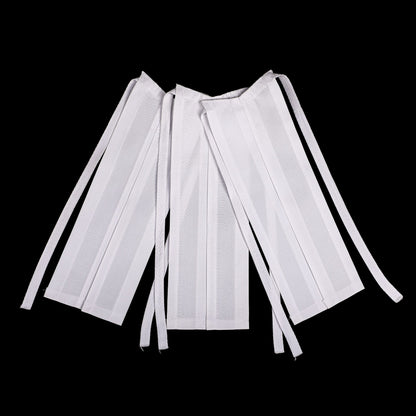 Three white cotton lawyer's bands laid out on a plain background, showcasing their design and fabric.