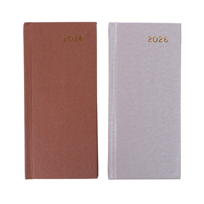 Two diaries, one brown and one gray, with '2026' printed on the cover.